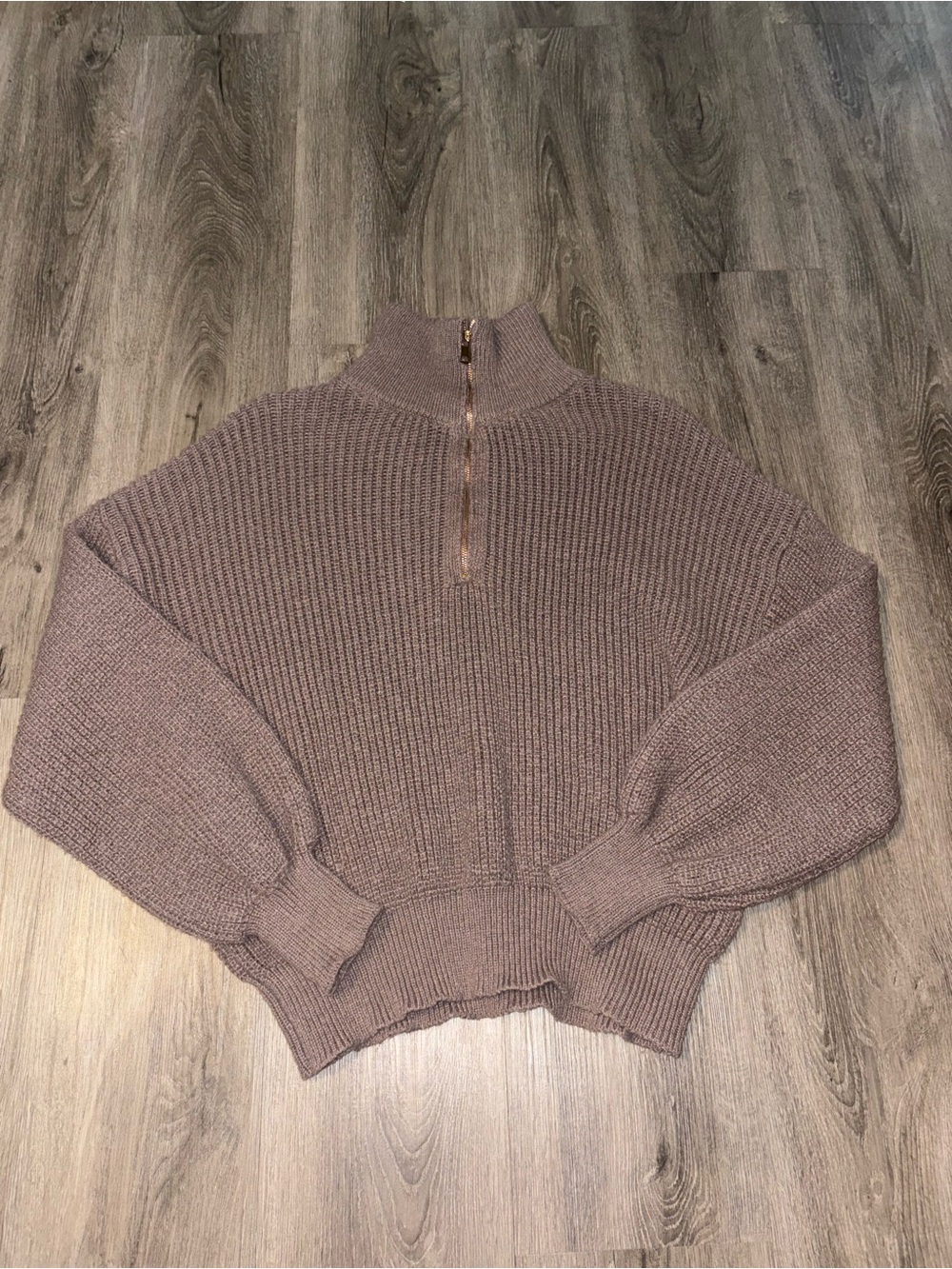 SHEIN | Brown Knit Quarter Zip Sweater